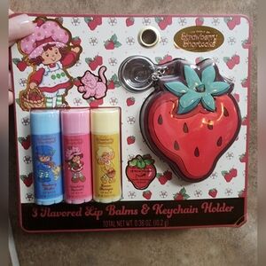 NWT Strawberry Shortcake 3 Lip Balm Set with Keychain Holder - Bag Charm